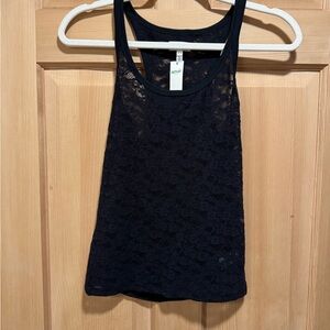 aerie Scoop Neck Black Lace Tank Camisole